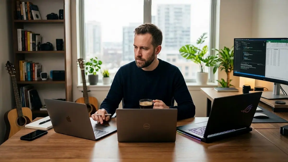 شخص يقوم بـ شراء لابتوب جديد من متجر تقني متطور في 2026 - تكنولر