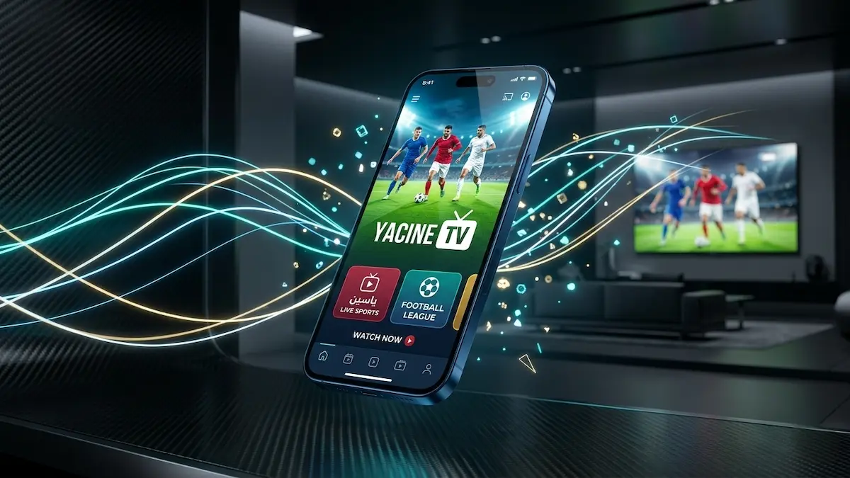 تحميل تطبيق Yacine TV أحدث نسخة مطورة 2026 للأندرويد والشاشات الذكية تطبيق ياسين تيفي على هاتف ذكي يعرض بثاً مباشراً لمباريات كرة قدم